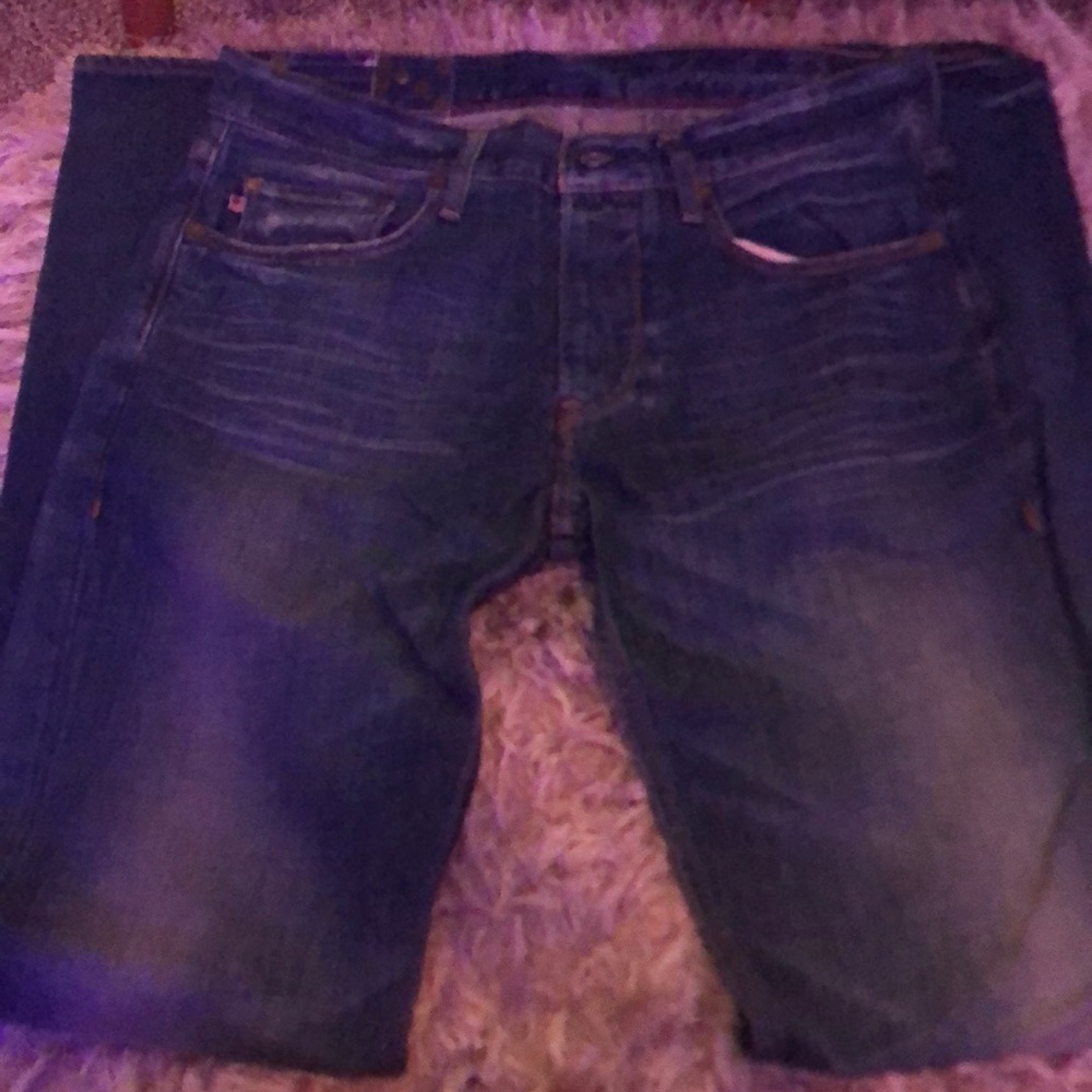A slim straight pair of men’s jeans